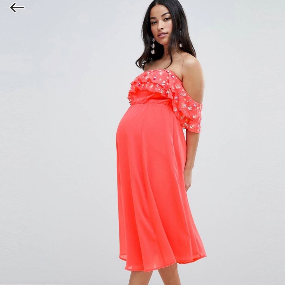 ASOS DESIGN maternity Bardot midi dress with embellishments